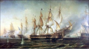 Portugese oorlogsschepen in gevecht